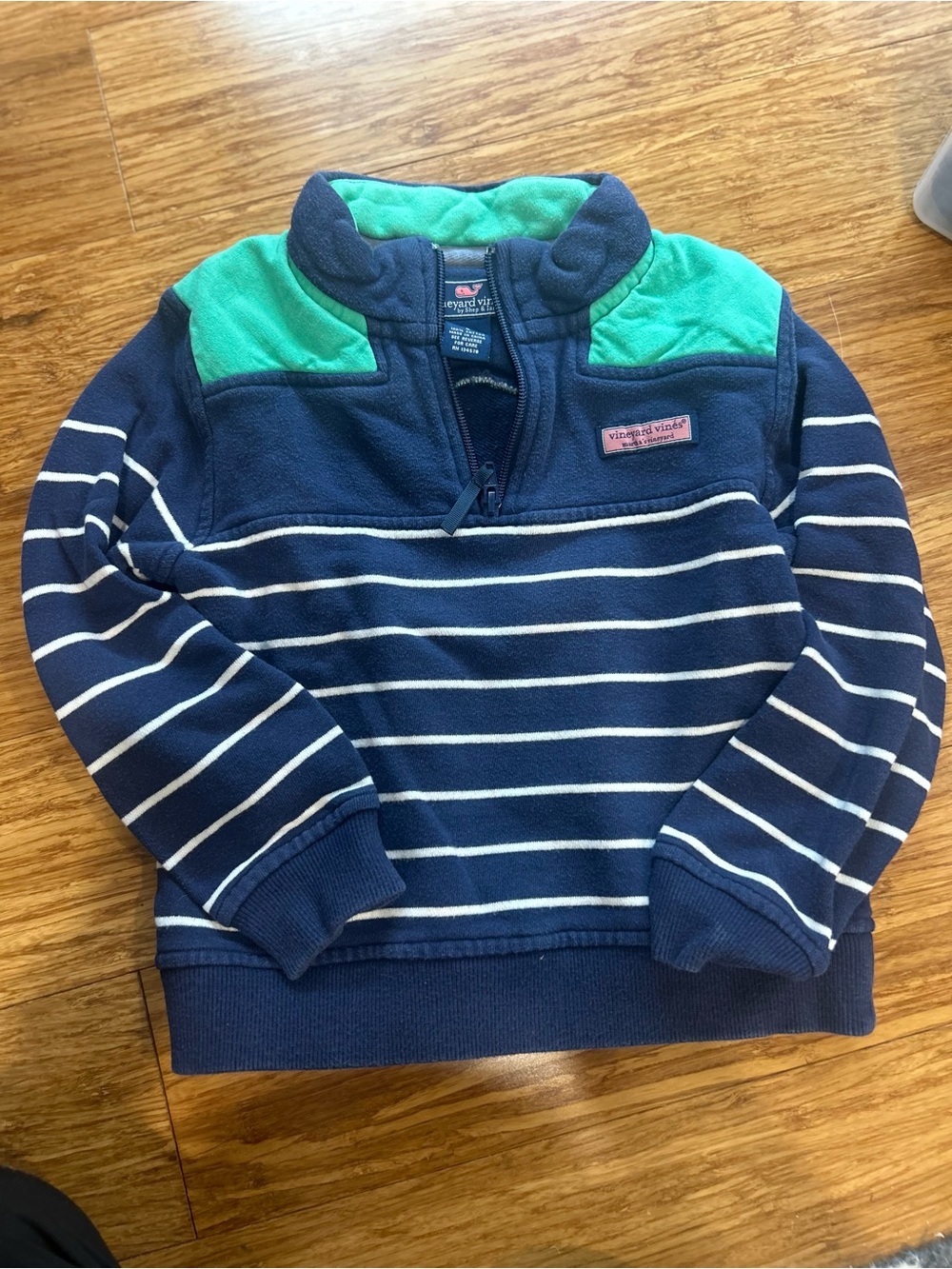 Vineyard Vines Navy & White Striped Kids Half-Zip Pullover with Green Accents